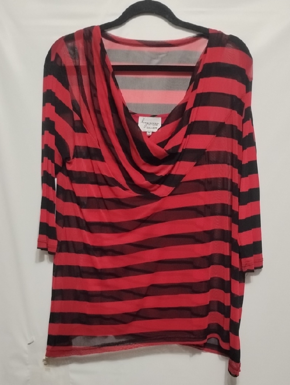 Lynn Ritchie Red‎ and Black Striped Draped Neck Women's Top
